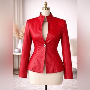 Genuine Italian Red Leather Jacket Women’s Small
